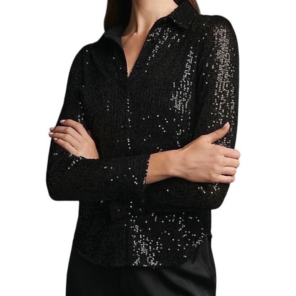 NWT Anthropologie Sunday in Brooklyn‎ Sequin Buttondown Shirt Black Size Small